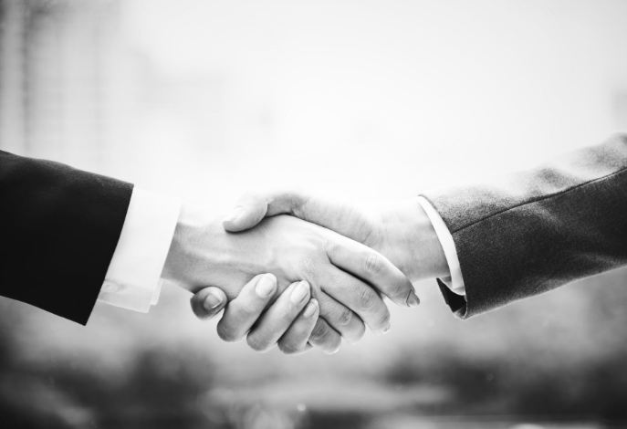 a closeup image of two people shaking hands